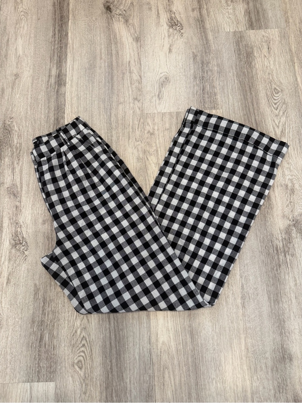 Nasty Gal Size 4 Black White Gingham High Rise Wide Leg Pants